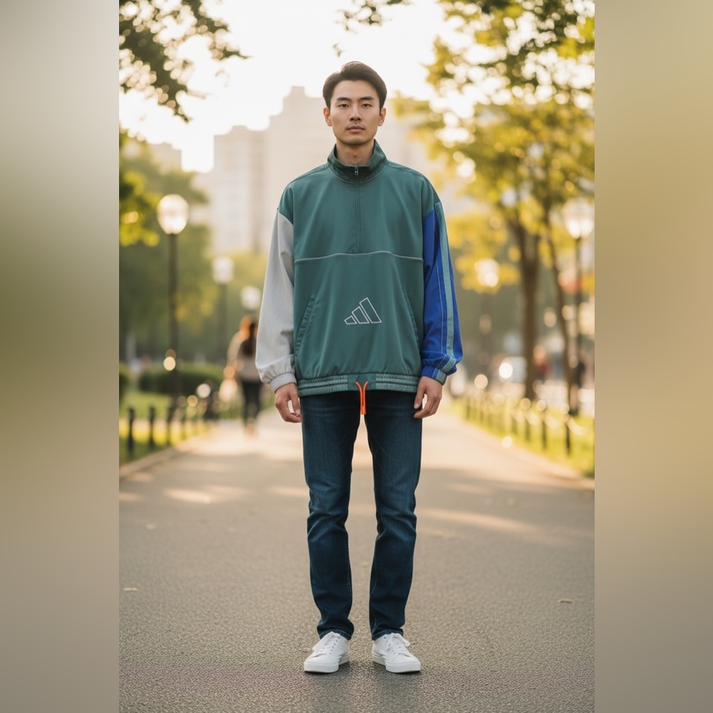 Adidas Originals Half Zip Windbreaker Jacket Men’s L Green Colorblock Pullover
